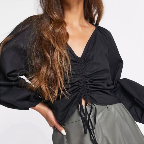 Mango Tops - Mango Black Ruched Blouse